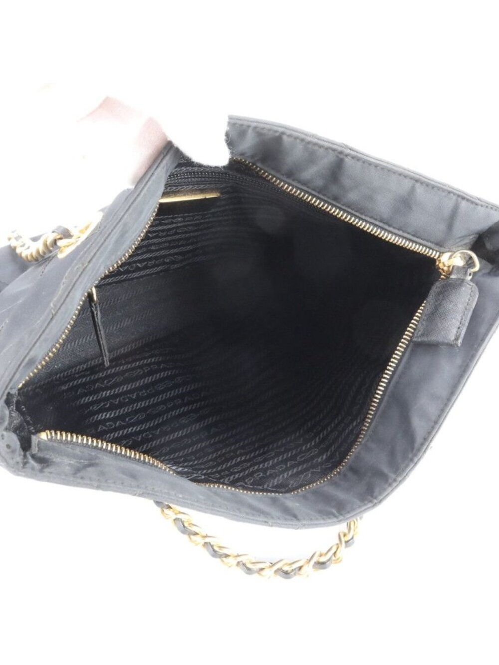 Prada Tessuto Nylon Quilted Triangle Logo Chain Shoulder Bag Black Rem - Picture 6 of 7